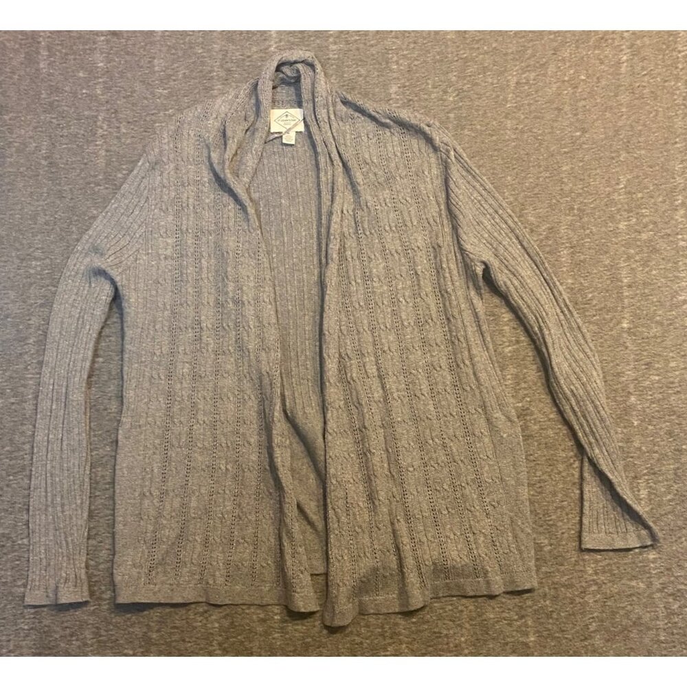 Womens St Johns Bay‎ Open Cardigan Sweater Gray Medium Textured Lightweight